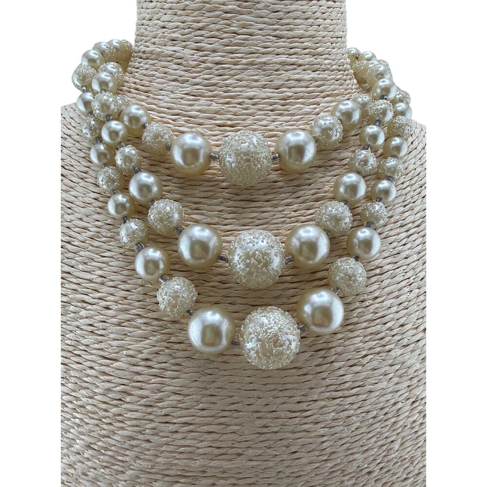 Vintage Made in Japan Multi Strand Faux Pearl Sugar Bead Necklace